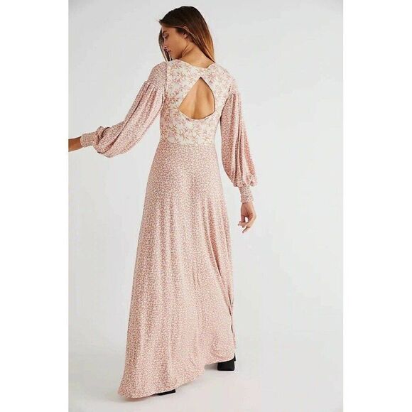 NWT FREE PEOPLE LOVE STORY MAXI DRESS MIXED FLORAL PRINT LONG SLEEVE TEA - Picture 4 of 5